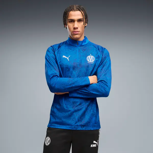 PUMA PUMA Olympique de Marseille Quarter-Zip Warm-Up Top Men, Men, Royal/White, S