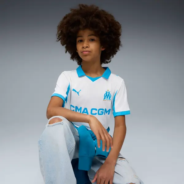 PUMA PUMA Olympique Marseille 25/26 Home Jersey Youth, Clothing, White/Azure, 15-16Y