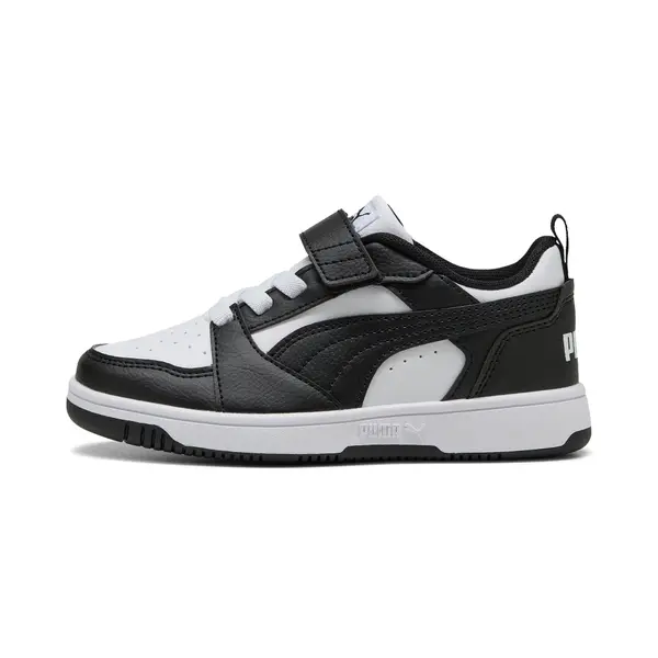 PUMA Puma Rebound V6 Lo Kids' Sneakers, Shoes, White/Black, 27.5