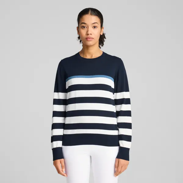 PUMA PUMA Resort Stripe Sweater Women, Clothing, Deep Navy/White Glow, L