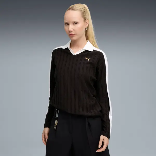 PUMA PUMA T7 Relaxed Long Sleeve Polo Women, Clothing, Black, S