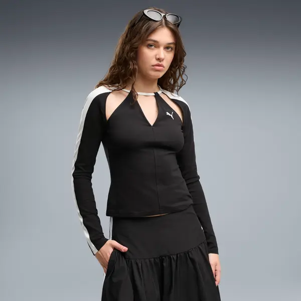 PUMA PUMA T7 Slim Cut-Outs Long Sleeve Tee Women, Clothing, Black, S