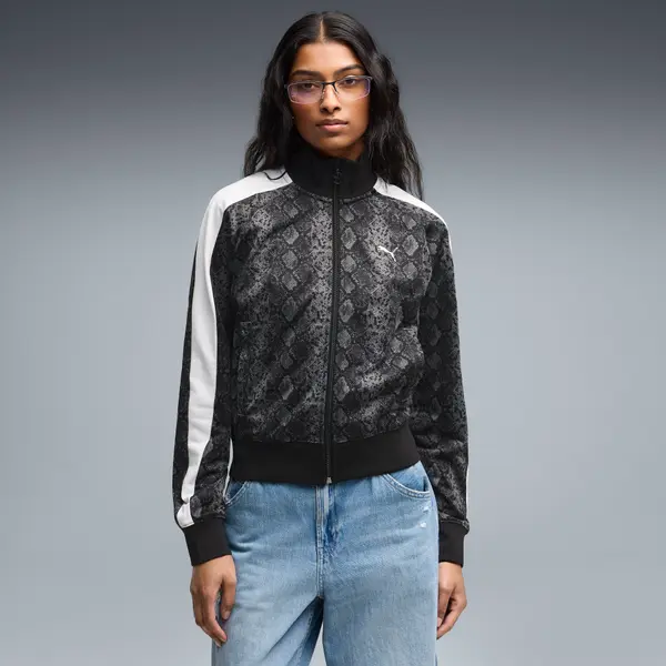 PUMA PUMA T7 Snake Print Short Track Jacket Women, Clothing, Black, S