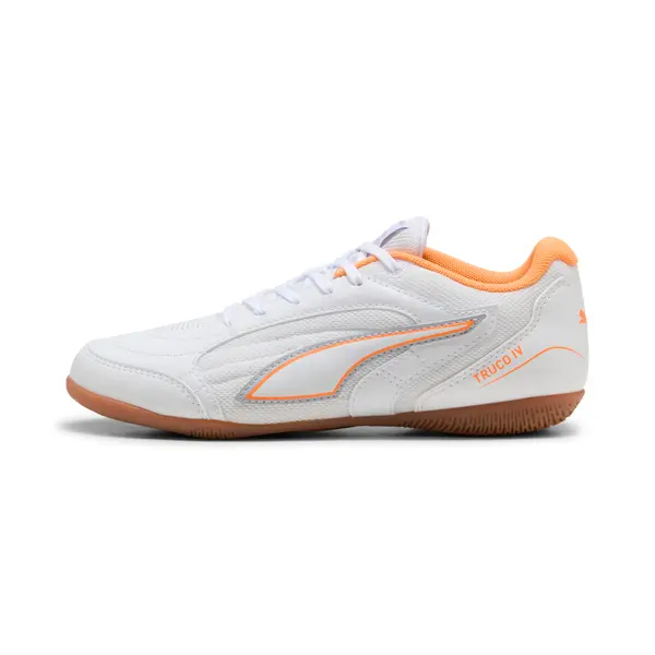 PUMA PUMA TRUCO IV Futsal Boots Youth, Shoes, White/Orange Glow/Vibrant Silver, 33