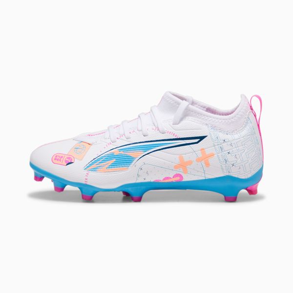 PUMA PUMA Ultra 5 Match Volume Up FG/AG Football Boots Youth, White/Luminous Blue/Poison Pink