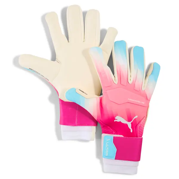 PUMA PUMA ULTRA Ultimate RE-CHARGE Hybrid Goalkeeper Gloves Youth, Accessories, Sunset Pink/Hero Blue/White, 9.5