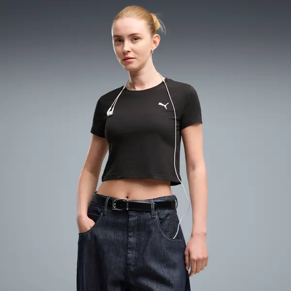 PUMA PUMA WARDROBE Essentials Baby Tee Women, Clothing, Black, S