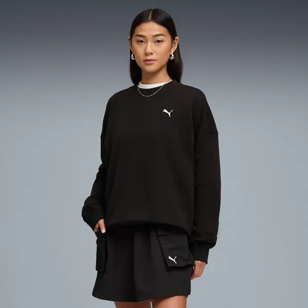 PUMA PUMA Wardrobe Essentials Oversized Sweatshirt Women, Clothing, Black, S