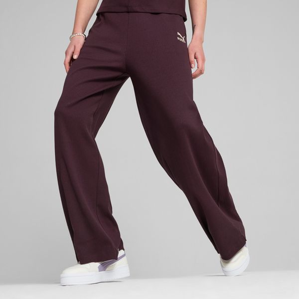 PUMA Women's Puma CLASSICS Ribbed Relaxed Pants, Purple, Size XS, Clothing