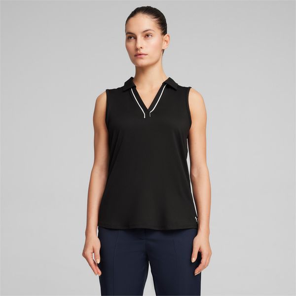 PUMA Women's Puma Cloudspun Piped Sleeveless's Golf Polo T-Shirt, Black T-Shirt, Size L T-Shirt, Clothing