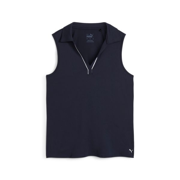 PUMA Women's Puma Cloudspun Piped Sleeveless's Golf Polo T-Shirt, Blue T-Shirt, Size S T-Shirt, Clothing