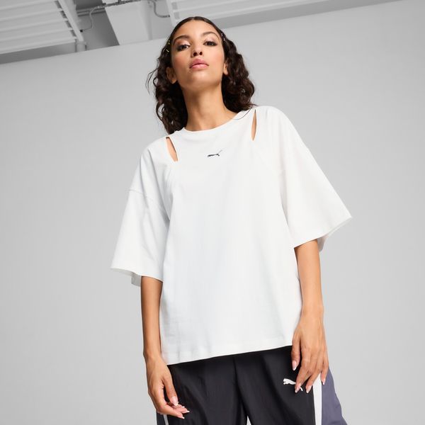 PUMA Women's Puma DARE TO Oversized Cut-out T-Shirt, White, Size XS, Clothing