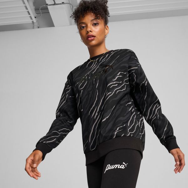 PUMA Women's Puma ESS+ ANIMAL Graphic Crew, Black, Size M, Women