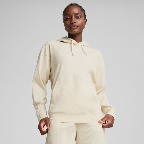 PUMA Women's Puma ESS ELEVATED Comfort Rib Hoodie, White, Size M, Clothing