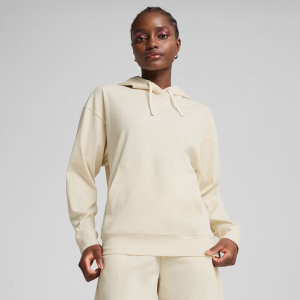 PUMA Women's Puma ESS ELEVATED Comfort Rib Hoodie, White, Size XS, Clothing