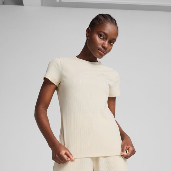 PUMA Women's Puma ESS ELEVATED Rib T-Shirt, White, Size XL, Clothing