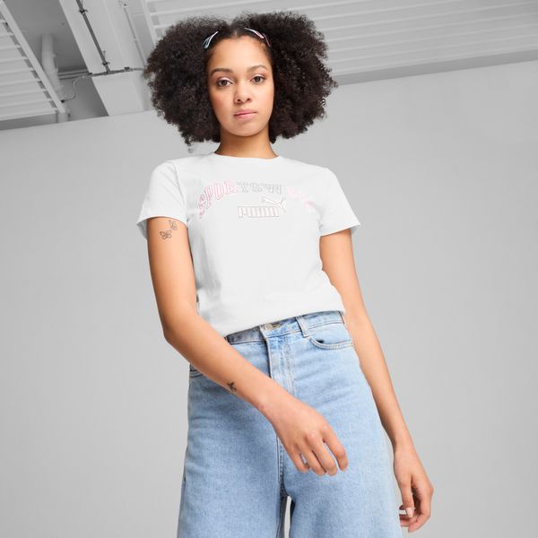 PUMA Women's Puma ESS+ LOGO LAB T-Shirt, White, Size L, Clothing