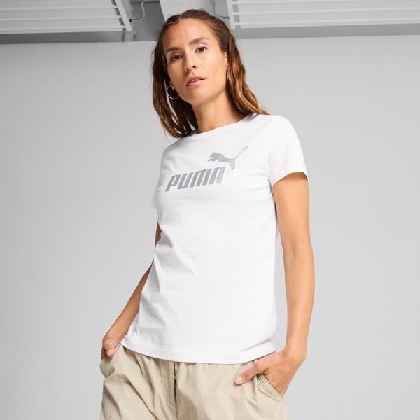 PUMA Women's Puma ESS METALLIC No. 1 Logo T-Shirt, White, Size XL, Clothing