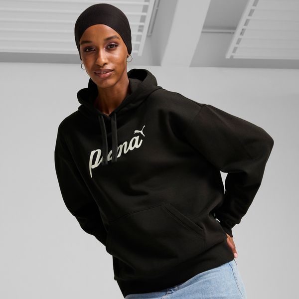 PUMA Women's Puma ESS+ Script Hoodie, Black, Size M, Clothing