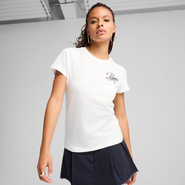 PUMA Women's Puma ESS SCRIPT T-Shirt, White, Size XS, Clothing
