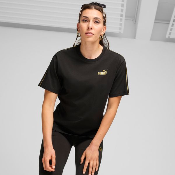 PUMA Women's Puma ESS TAPE MINIMAL GOLD T-Shirt, Black, Size M, Clothing