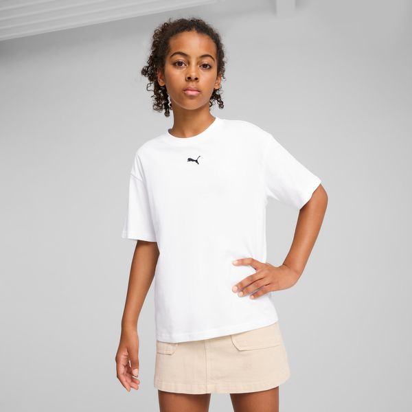 PUMA Women's Puma Essentials Boxy Tee Youth, White, Size 15-16Y, Clothing