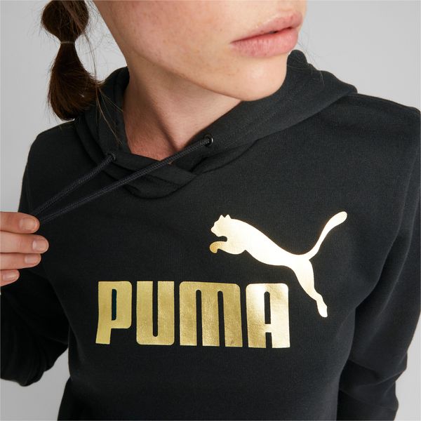 PUMA Women's Puma Essentials+ Metallic Logo Hoodie, Black, Size XL, Clothing