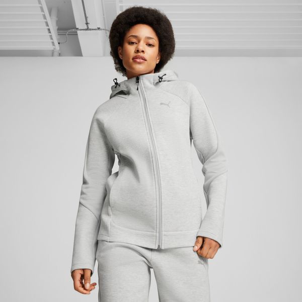 PUMA Women's Puma EVOSTRIPE Full-Zip Hoodie, Gray, Size L, Clothing