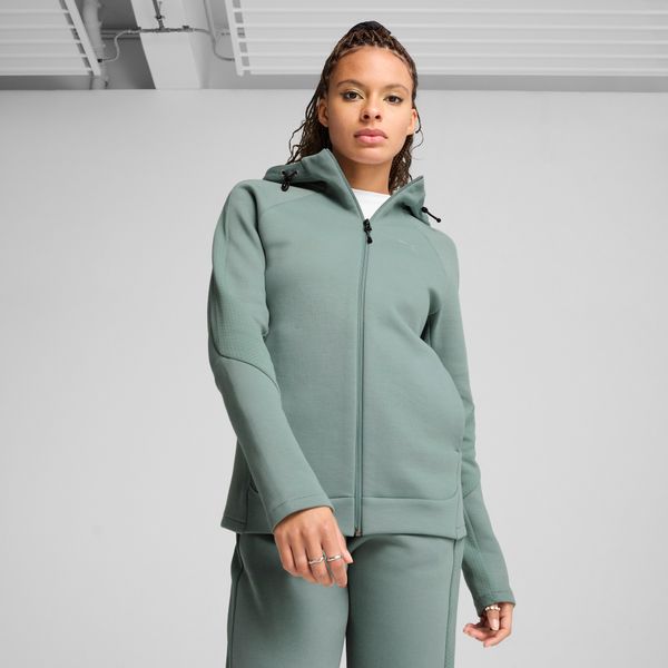 PUMA Women's Puma EVOSTRIPE Full-Zip Hoodie, Green, Size XL, Clothing