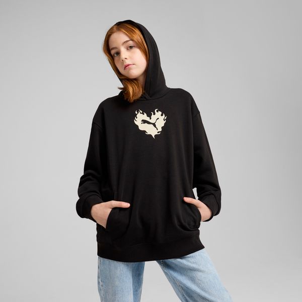 PUMA Women's Puma Flaming Love Hoodie Youth, Black, Size 15-16Y, Clothing