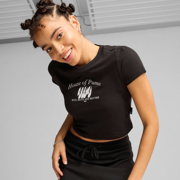 PUMA Women's Puma GRAPHICS MUSIC Baby T-Shirt, Black, Size S, Clothing