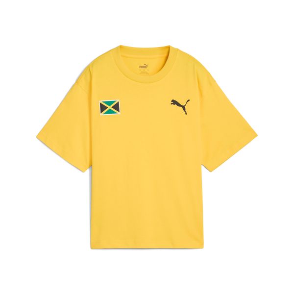 PUMA Women's Puma Jamaica Village Wear Cotton T-Shirt, Yellow, Size S, Clothing