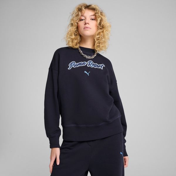 PUMA Women's Puma PREMIUM ESS Oversized Graphic Crew, Blue, Size L, Clothing