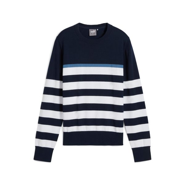 PUMA Women's Puma Resort Stripe Sweater, Blue, Size M, Clothing
