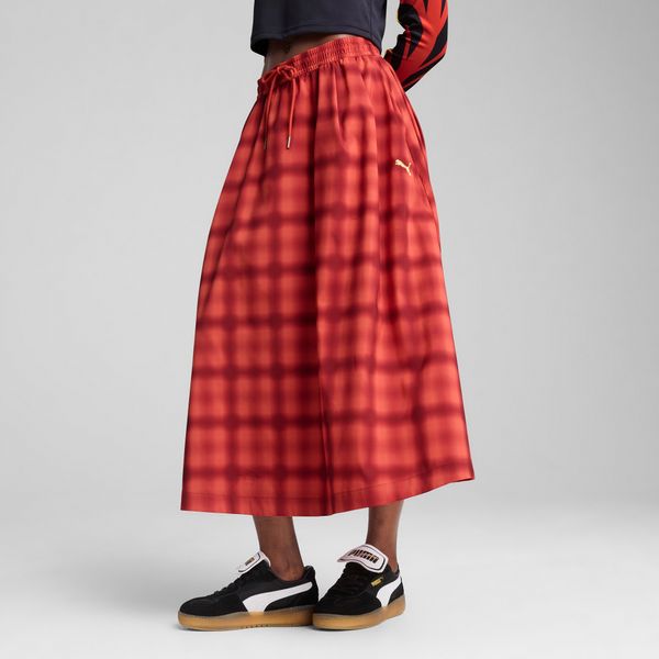 PUMA Women's Puma Road To United Woven Midi Printed Pleated Skirt, Red, Size S, Clothing
