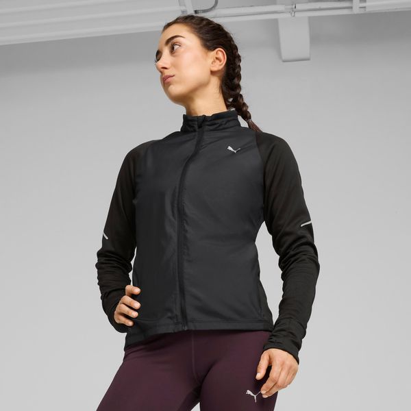 PUMA Women's Puma RUN Grid Woven Fleece Jacket, Black, Size S, Clothing