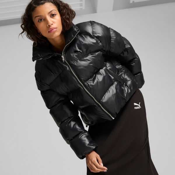 PUMA Women's Puma Shiny Puffer Jacket, Black, Size M, Clothing