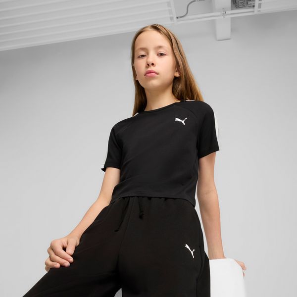 PUMA Women's Puma T7 Baby Tee Youth, Black, Size 11-12Y, Clothing