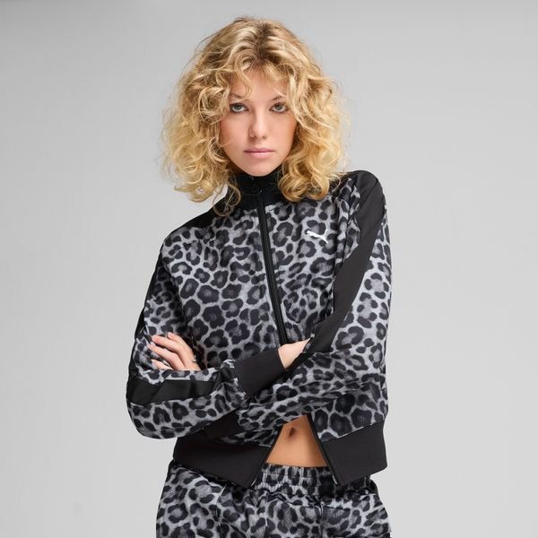 PUMA Women's Puma T7 LEO LUXE All-Over Print Short Track Jacket, Black, Size M, Clothing