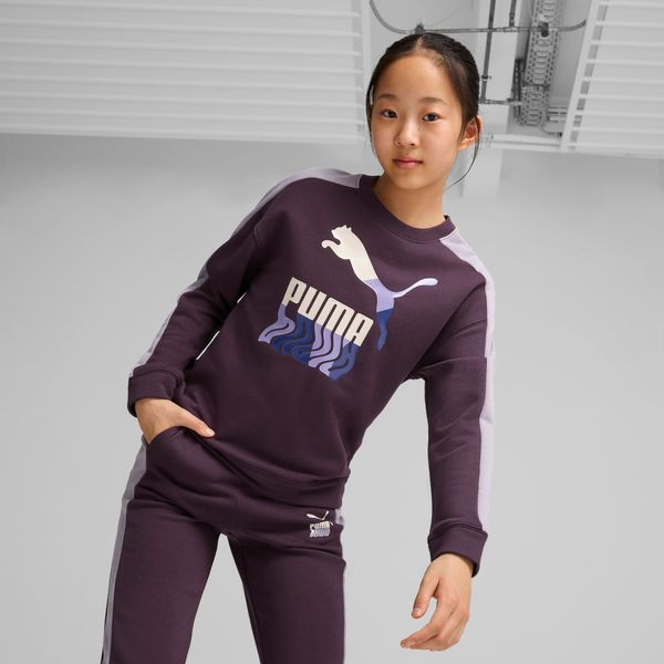 PUMA Women's Puma T7 Long Sleeve Crew Shirt Youth, Purple, Size 11-12Y, Clothing