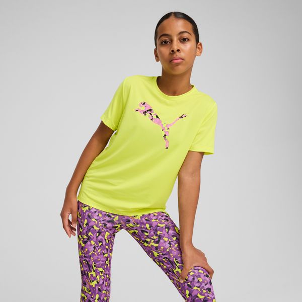 PUMA Women's Puma Train All Day Essentials Cat Logo Graphic Tee Youth, Yellow, Size 9-10Y, Clothing