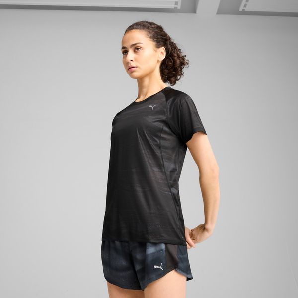 PUMA Women's Puma VELOCITY All-Over-Print Running T-Shirt, Black, Size S, Clothing