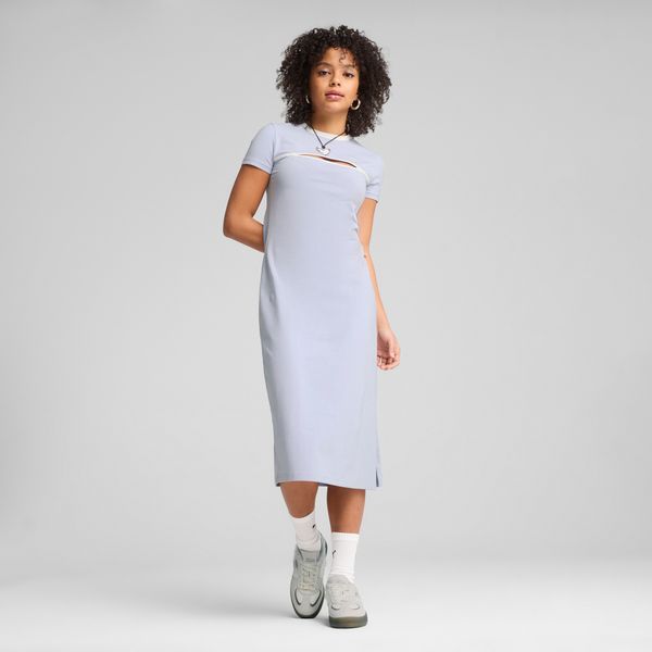 PUMA Women's Puma WARDROBE ESS Midi Cut-Out Dress, Blue, Size XS, Clothing