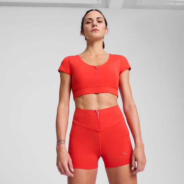 PUMA Women's Puma x PAMELA REIF Zip Crop T-Shirt, Red, Size L, Clothing