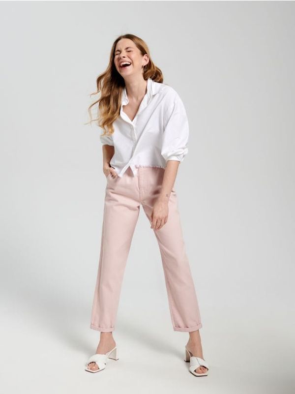 Sinsay Sinsay - Kavbojke high waist paperbag - roza