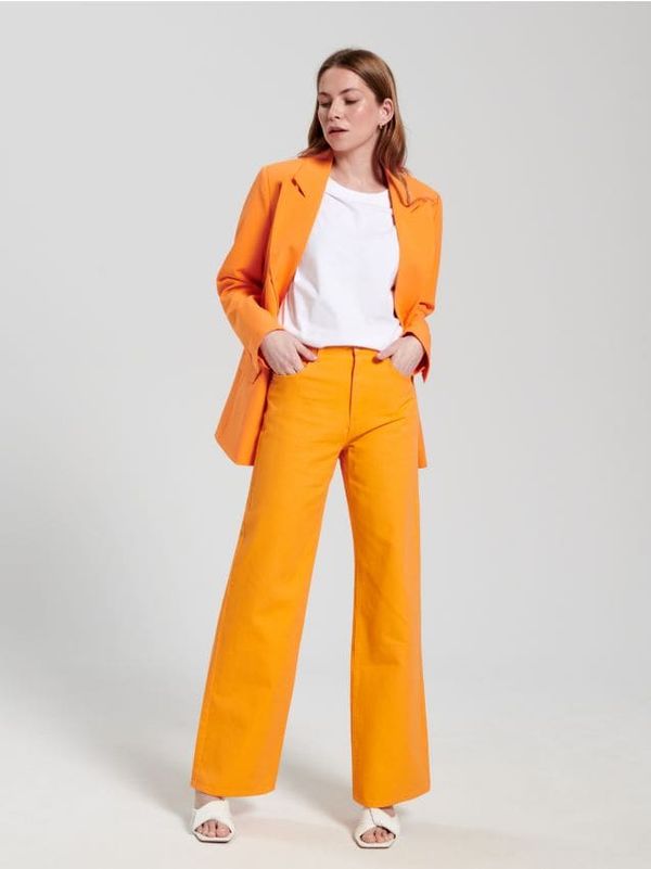 Sinsay Sinsay - Kavbojke high waist wide leg - oranžna