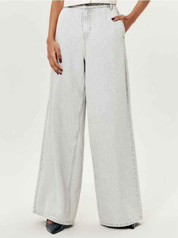 Sinsay Sinsay - Kavbojke high waist wide leg - svetlo siva