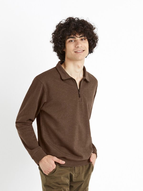 Celio Celio Cechinzip Pulover Rjava