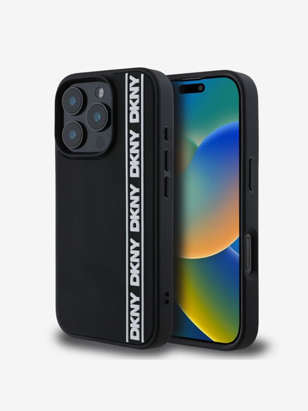 DKNY DKNY 3D Rubber Repeat Logo Line Zadní Kryt pro iPhone 16 Pro Black Ovitek za telefon Vijolična