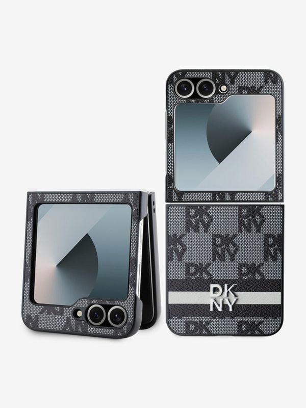 DKNY DKNY PU Leather Checkered Pattern and Stripe Samsung Galaxy Z Flip 6 Black Ovitek za telefon Vijolična